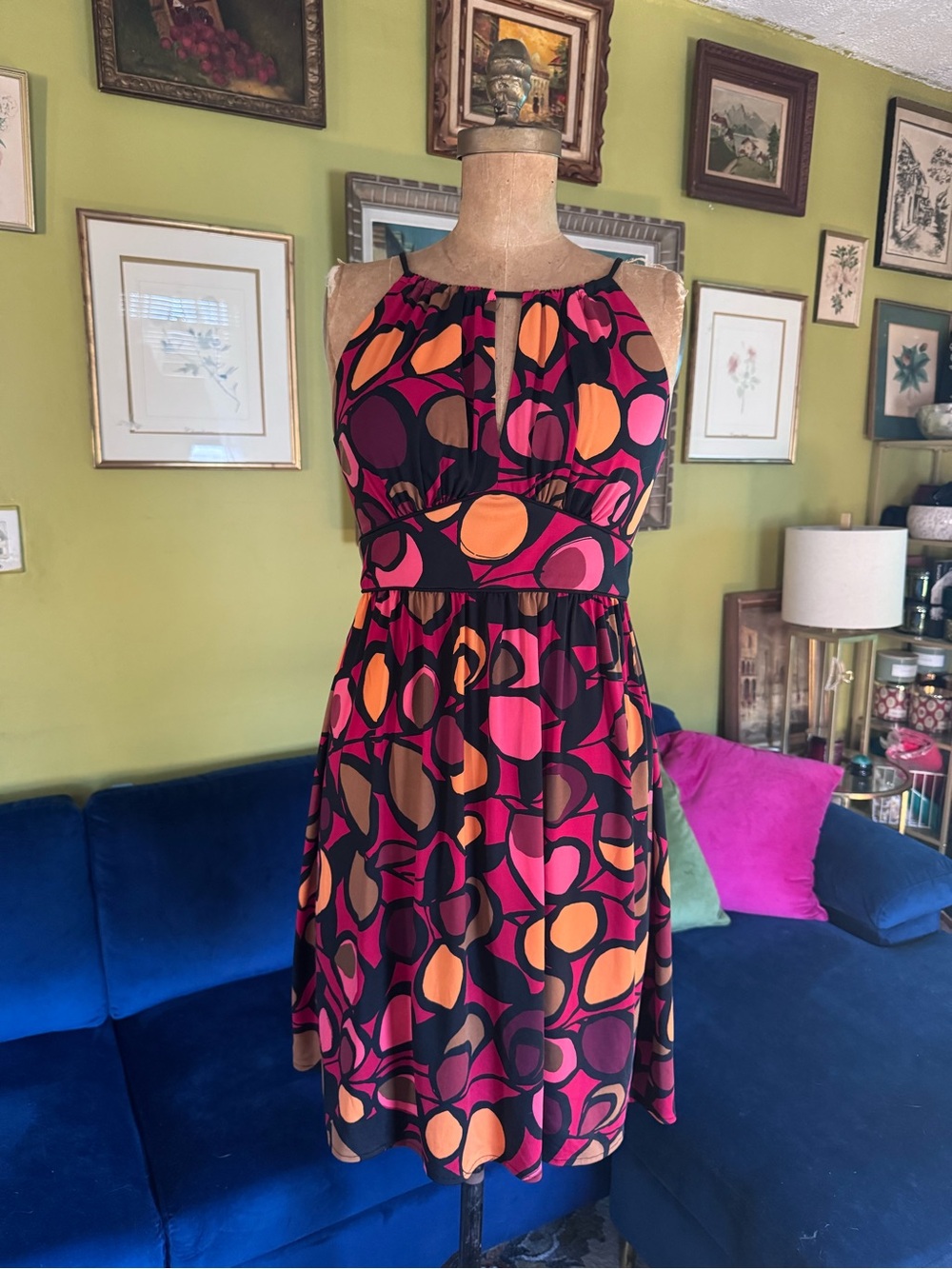 Muse Pink, Orange & Brown Halter Midi Dress